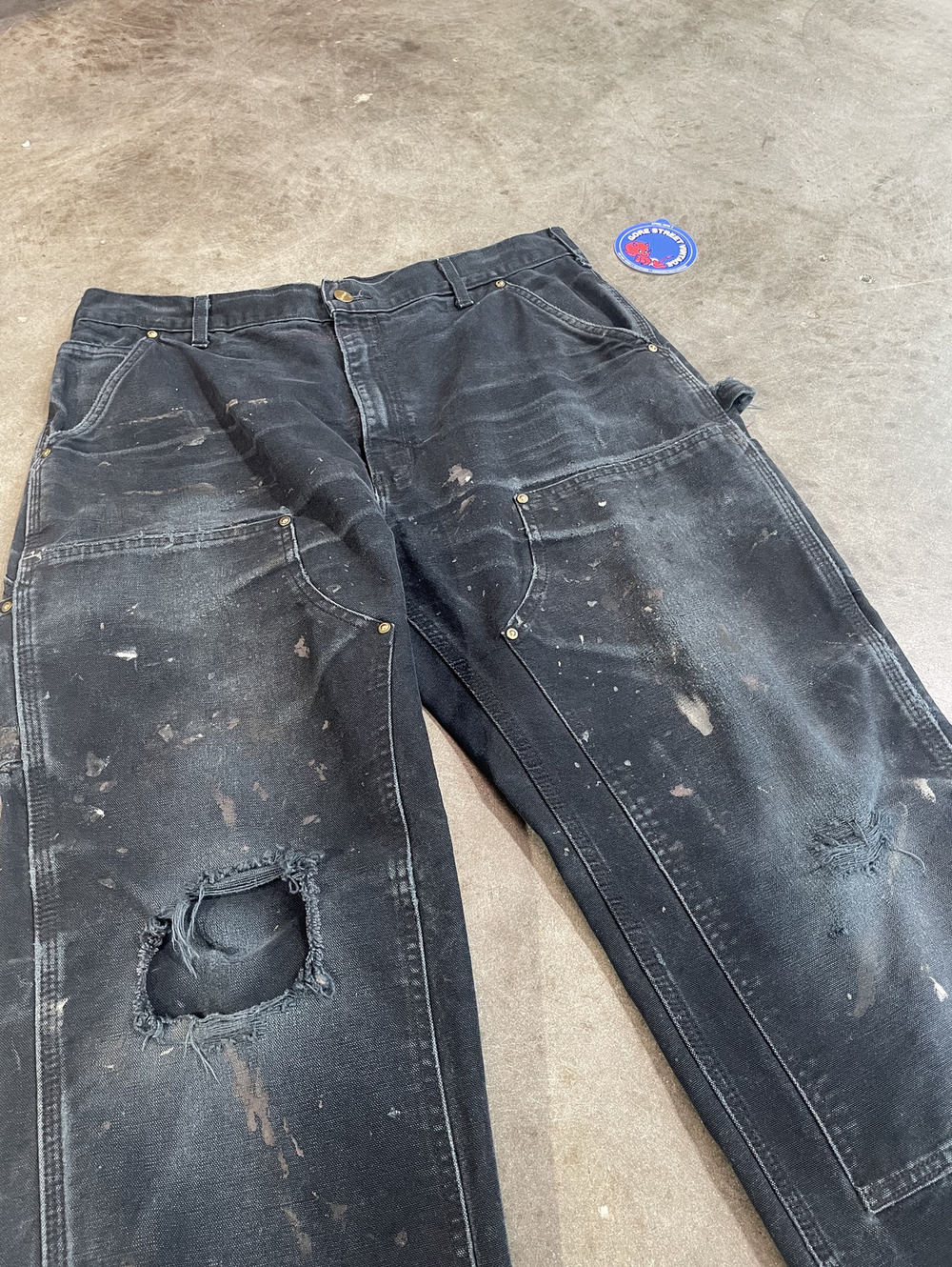 Black Carhartt Double Knee Heavily Distressed Pants 34x28